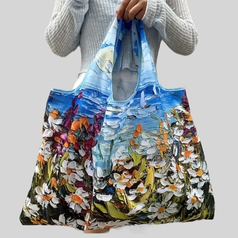 Foldable Floral Shopping Tote Reusable Grocery Bag Large Nylon Market Tote NWT